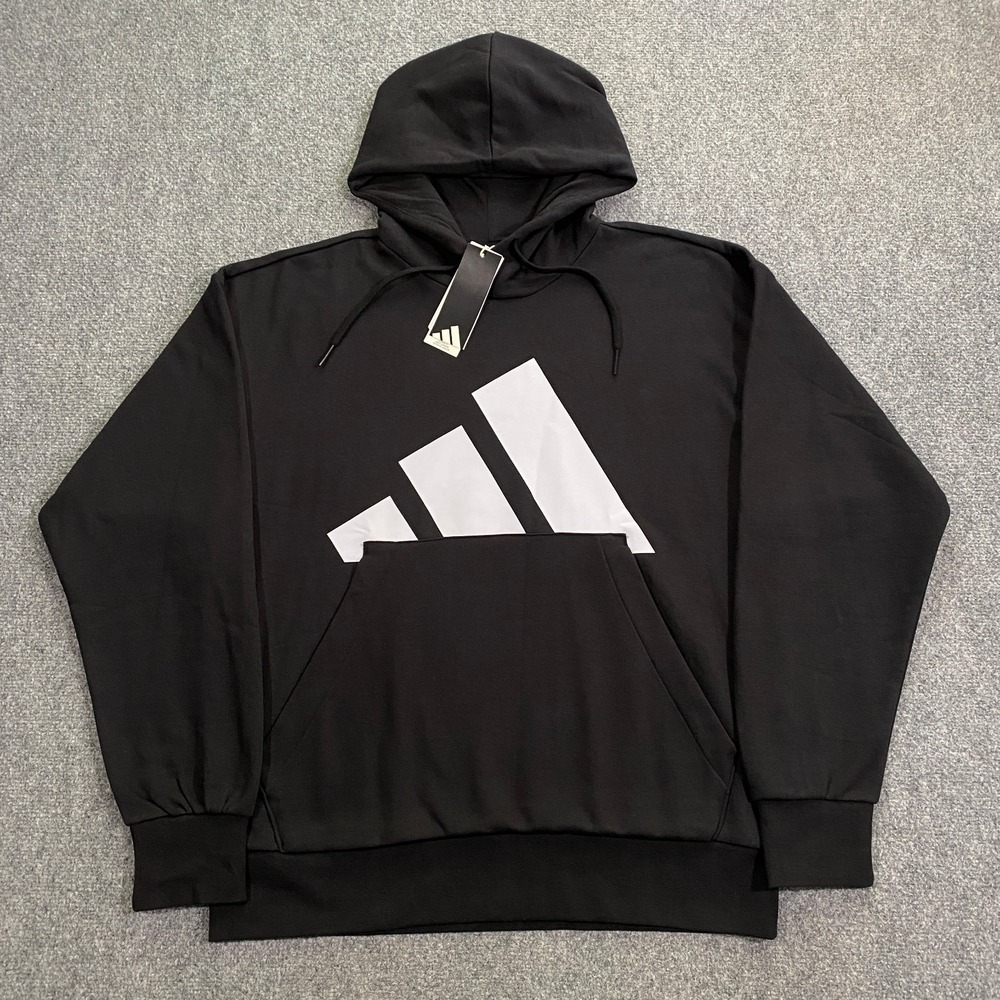 Adidas Trefoil Big Logo Sweatshirt Hoodie Mens Large Black White Fleece Pullover